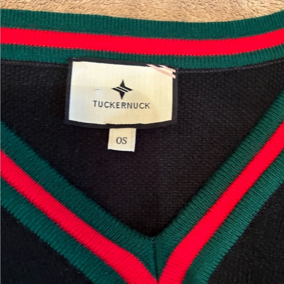 Tuckernuck Camden Black V-Neck Poncho with Red and Green Trim O/S - Picture 4 of 7